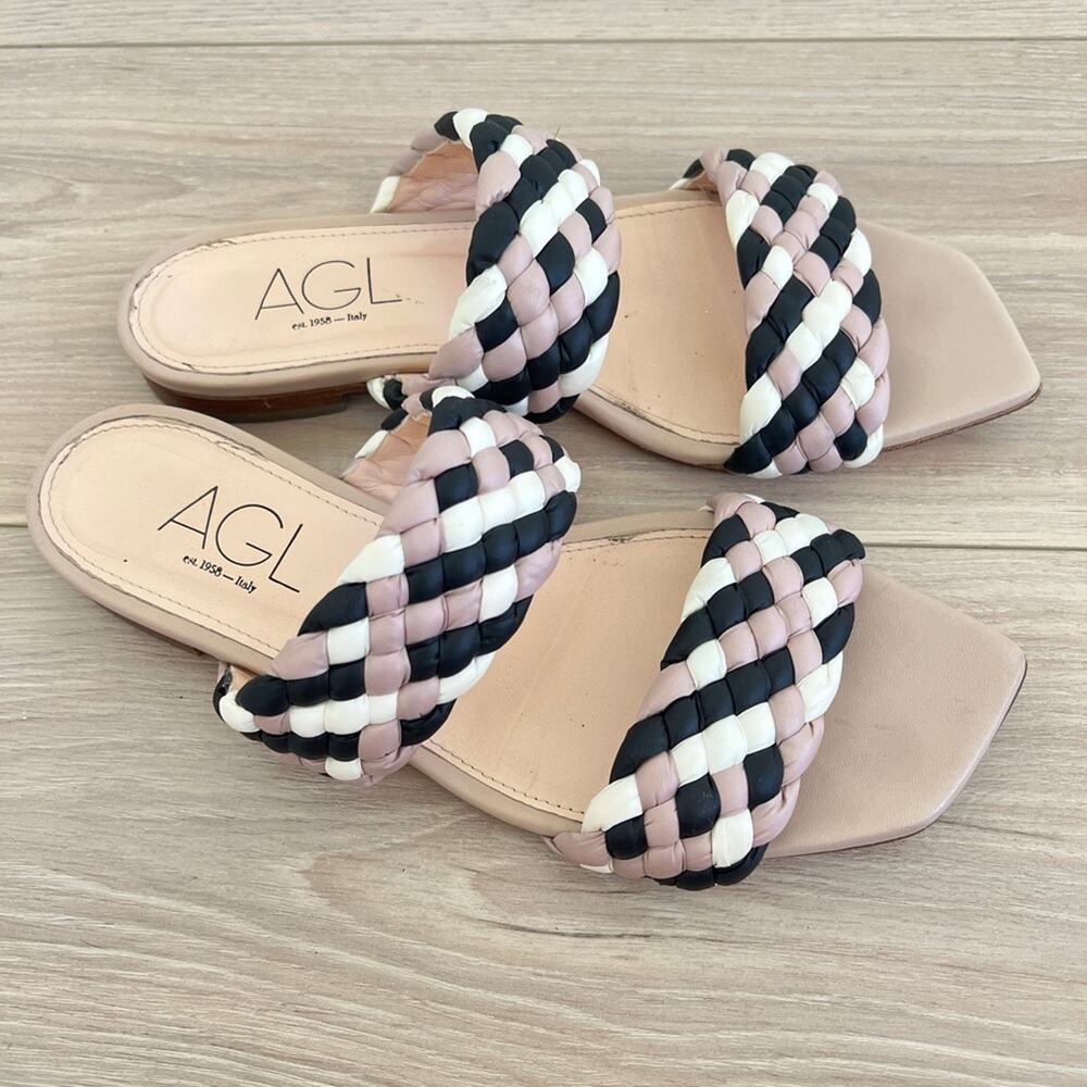 AGL woven sandals / pink white black braided strap slides / size 40 EU 9 US - Picture 7 of 7